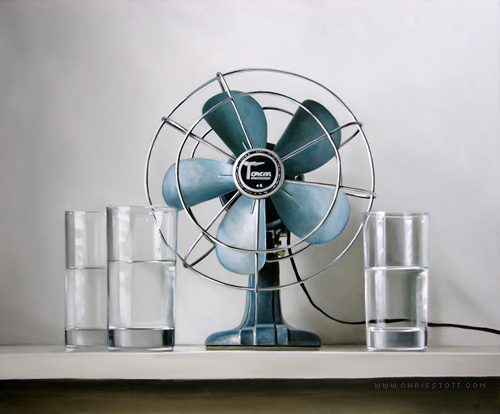 Vintage Electric Fan, Three Glasses of Water 30" x 36" — Oil/Canvas — 2009