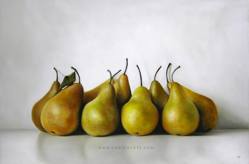 Nine Pear Huddle / 20 x 30 / oil on canvas / 2009