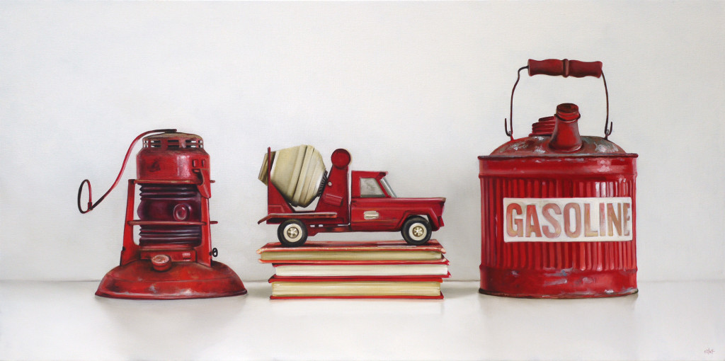 Red Lantern, Tonka Truck, Vintage Gas Can Oil Painting by Christopher Stott