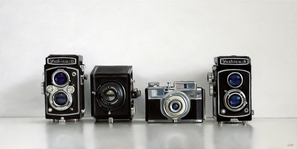 Christopher Stott Painting / Yashica, Kodak and Bencini Cameras / 12 x 24 / oil on canvas