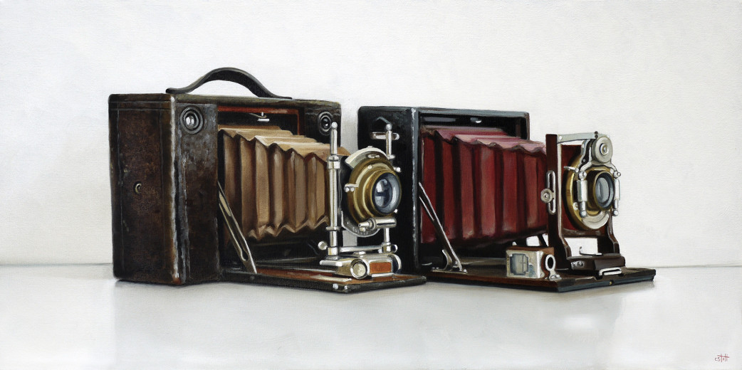 Christopher Stott Painting / Antique Kodak Cameras / 12 x 24 / oil on canvas