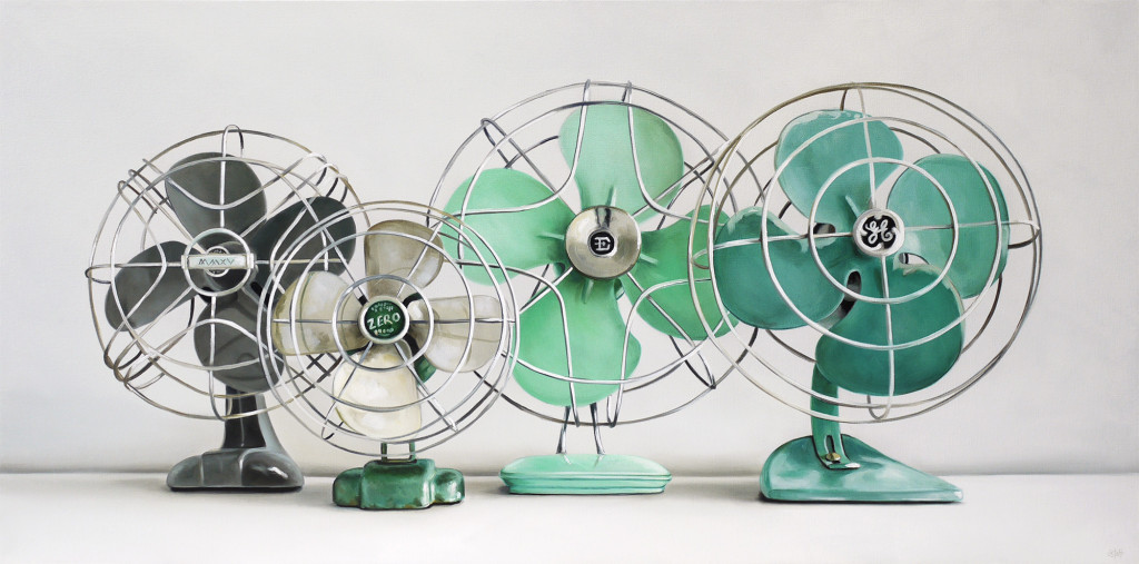 Christopher Stott Painting / Four Vintage Fans