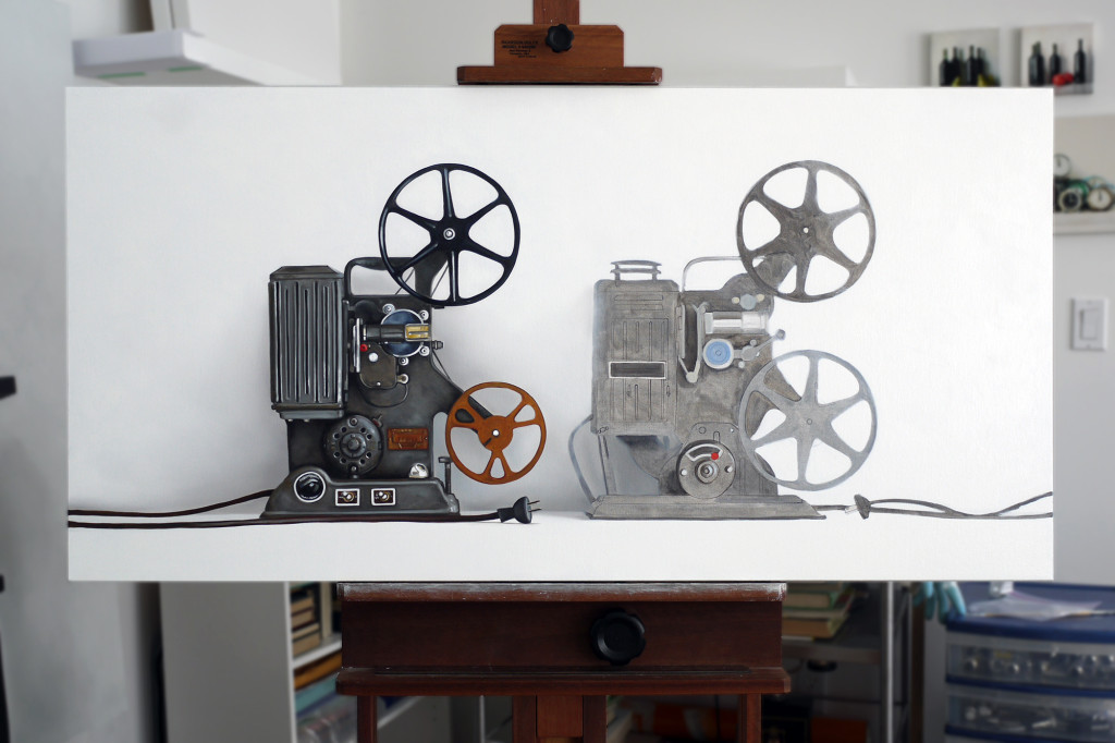 Two Vintage Film Projectors Oil Painting in Progress by Christopher Stott