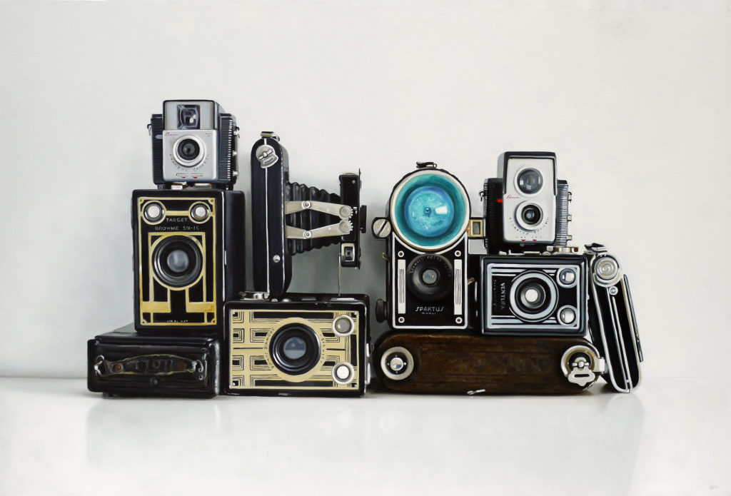 Ten Vintage Cameras Oil Painting by Christopher Stott