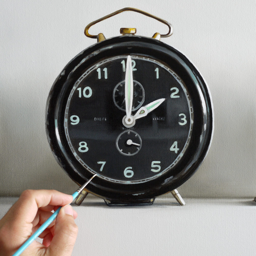 Vintage Alarm Clock Painting in Progress