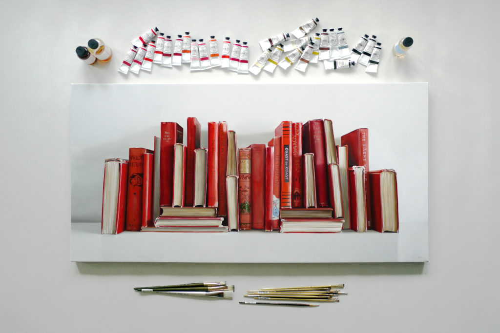 Red Books Painting by Christopher Stott