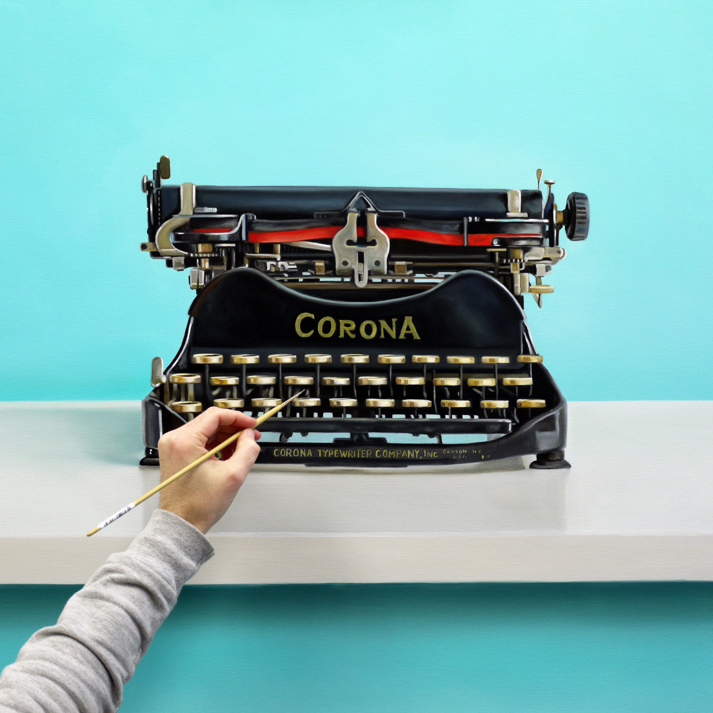 Corona Typewriter Painting Work in Progress by Christopher Stott