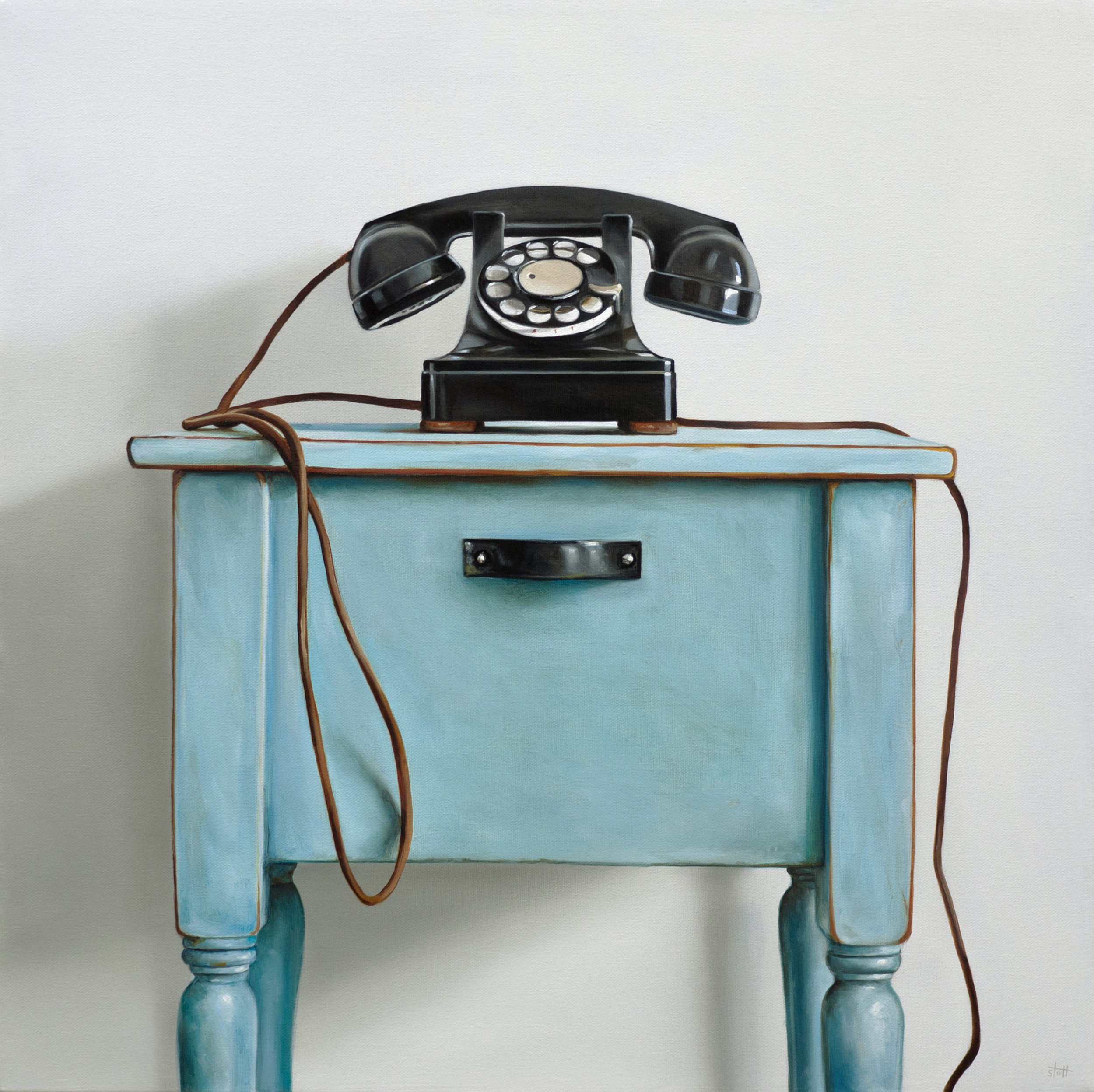 Rotary Telephone & Blue Table by Christopher Stott
