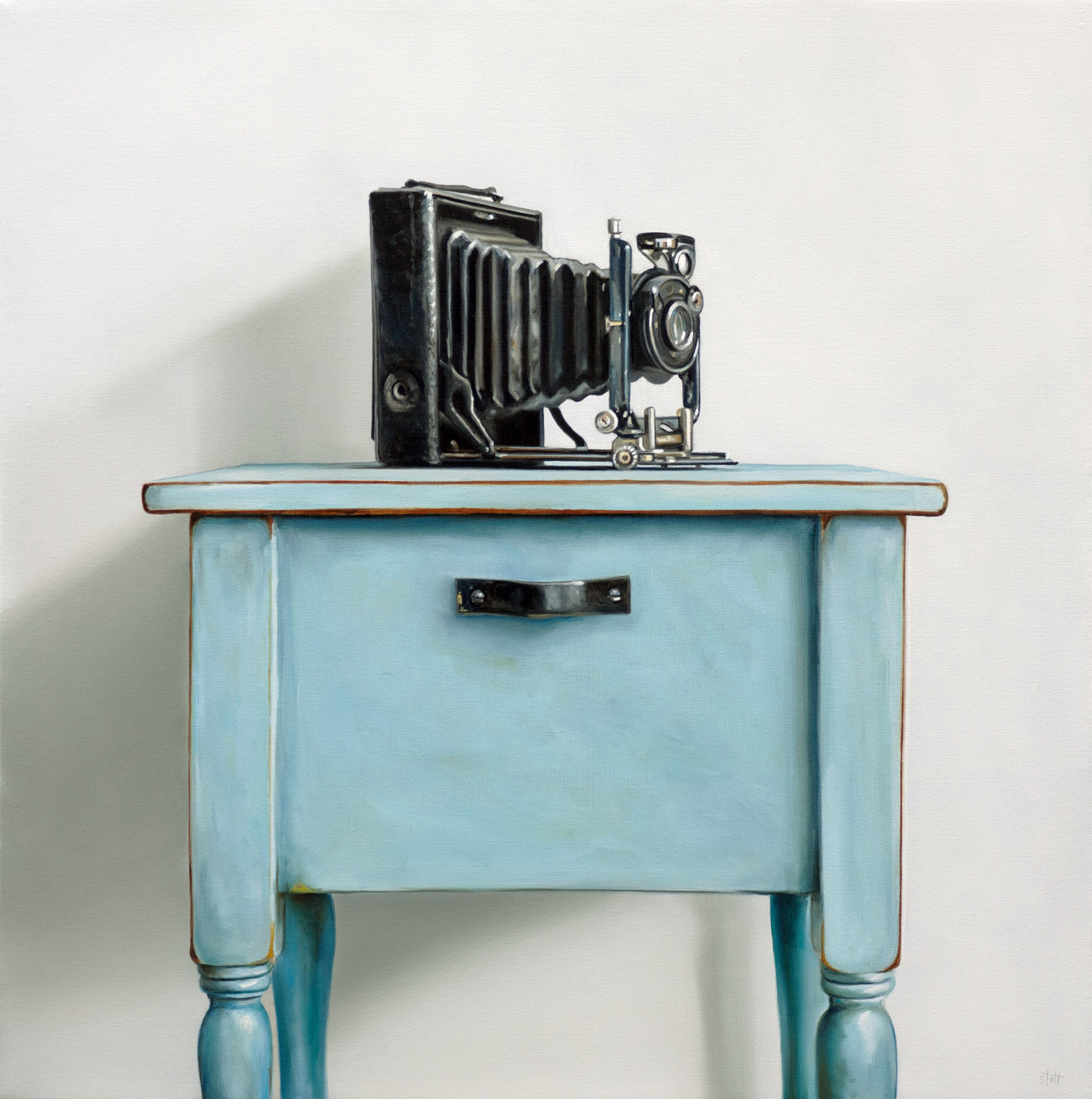 Antique Camera & Blue Table by Christopher Stott
